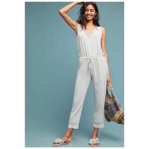 Cloth & Stone XS Halter Romper Greenish Grey Linen Blend Preowned Anthropologie